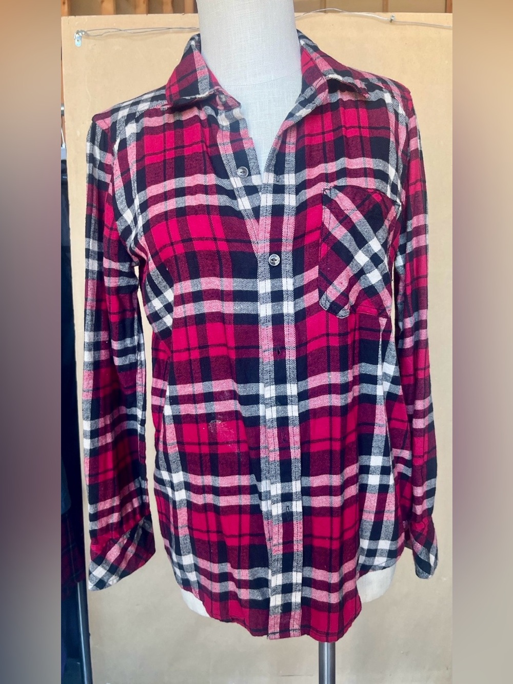 TNA Red Black White Plaid Button-Down Shirt - XS